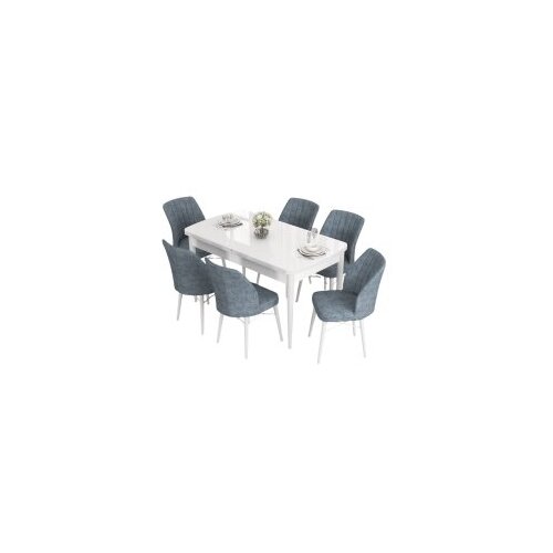 Hanah home eva - white, grey whitegrey extendable dining table & chairs set (7 pieces) Cene
