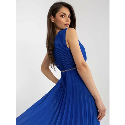 Fashion Hunters Cobalt blue pleated midi dress with belt