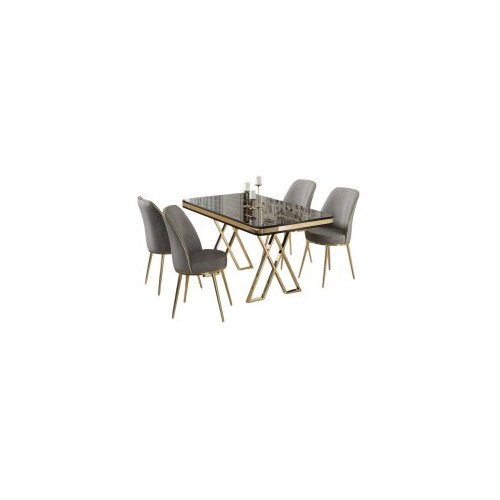 Hanah home vals - black marble, gold, grey black marblegoldgrey dining table & chairs set (5 pieces) Cene