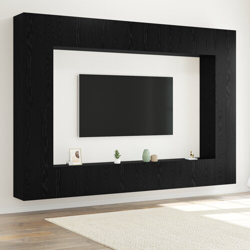 VidaXL 12 delni komplet TV omar stenska črna hrastova inženirska les, Stenske TV omare - 2 kosa črnega hrasta, 30.5x30x90 cm, narejene iz inženirskega lesa, TV omare 2 kosa črnega hrasta 100x30x30 cm inženirski les Slike