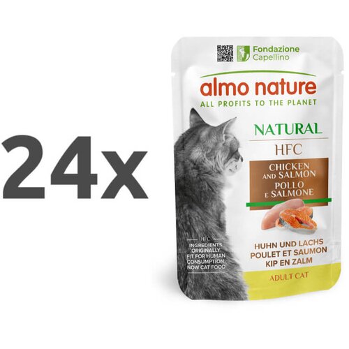 Almo Nature HFC Natural &amp;ndash; pi&amp;scaron;čanec in losos 24 x 55 g Slike
