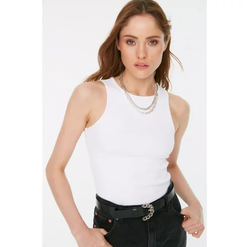 Trendyol White Ribbed Snap Snap Knitted Body