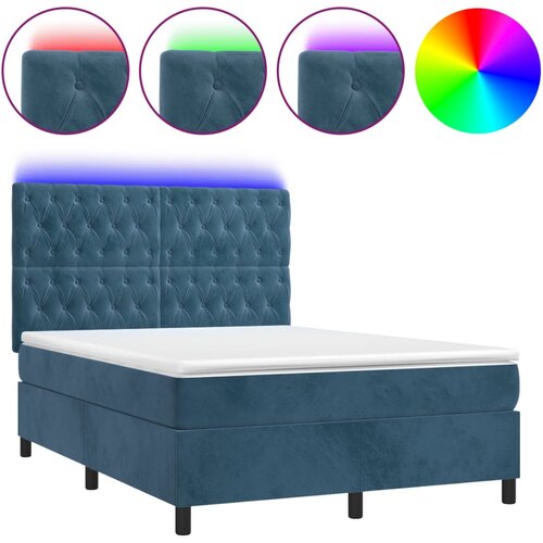 Maison Chic Box spring postelja - Vzmetna postelja z vzmetnico LED temno modra 140x200cm žamet SL15962, (21895908) Cene