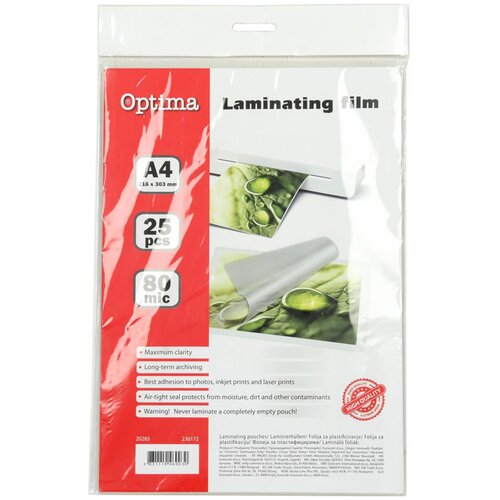 Optima žepki A4 za plastificiranje (216 x 303 mm), 80 mic, 25 kosov Slike