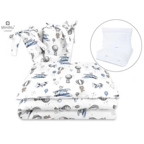 MimiNu Standard posteljina 5 dijelna 120x90 cm, Baloni i avioni, plava Slike