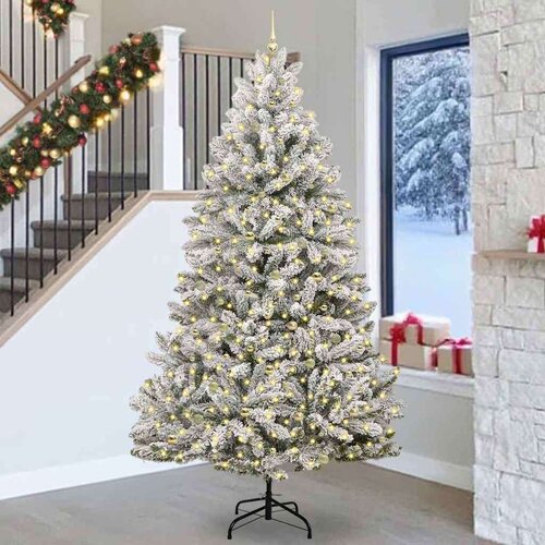 vidaXL Umjetno božićno drvce Zelena i bijela 270 cm PVC i metal Cijene