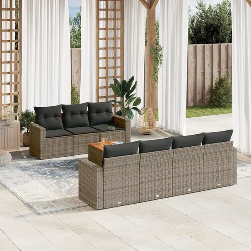 vidaXL 8-dijelni set vrtnih sofa od poliratana s jastucima sivi Cijene