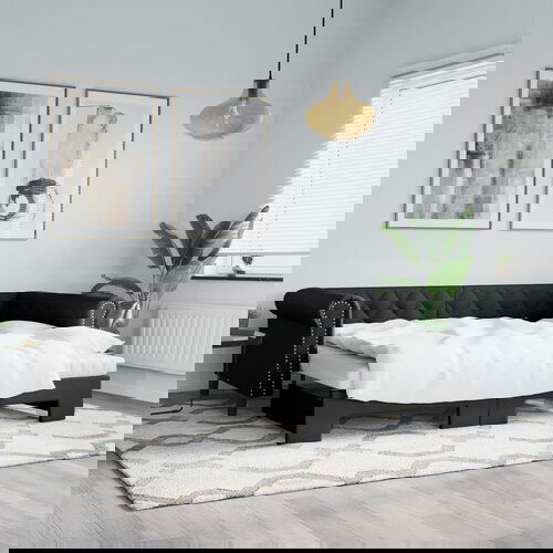  The Living Store Izvlečna dnevna postelja z vzmetnicami črna 90x200 cm um. usnje - Izvlečna Dnevna Postelja, (21509004) Cene