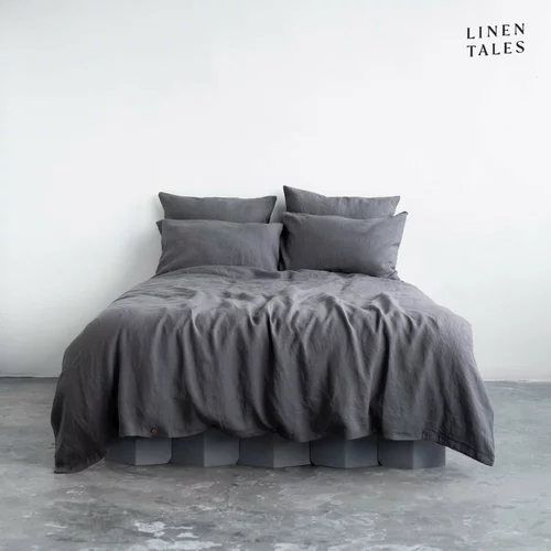 Linen Tales Temno siva lanena posteljnina za zakonsko posteljo 200x200 cm – Linen Tales
