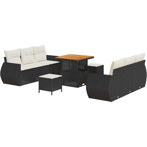 9 Dijelni Vrtni Sofa Set s Jastučićima Crni Poli Ratan Akacija  3 Dijelni Vrtni Blagovaonski Set s Jastučićima Crni Poli Ratan A Cijene