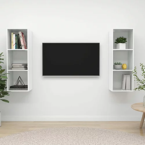 vidaXL Stenska TV omarica 2 kosa visok sijaj bela iverna plošča, (20734834)