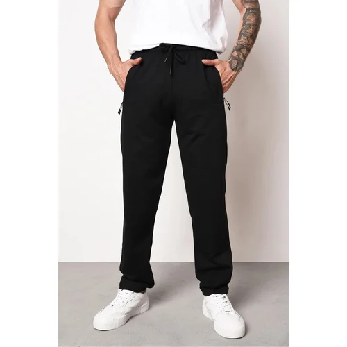 Dewberry 14308 Straight Leg Pocket Zipper Detailed Sweatpant-BLACK