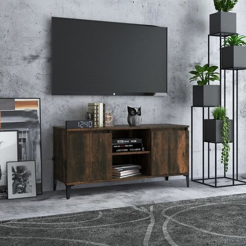 VidaXL TV omarica s kovinskimi nogami dimljeni hrast 103,5x35x50 cm Slike
