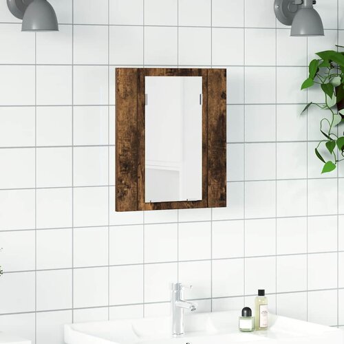  LED kupaonski ormarić s ogledalom boja hrasta 40x12x45cm drveni Smeđa Slike