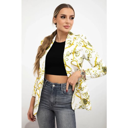 Turecki Cotton jacket with a colorful print ecru+yellow Cene