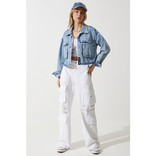  Women&amp;#039;s Medium Blue Wide Pocket Denim Jacket Slike