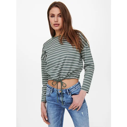 Only White-Green Striped Short T-Shirt Brilliant - Women