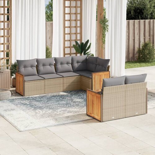 vidaXL 7-dijelni set vrtnih sofa od poliratana s jastucima bež Cijene