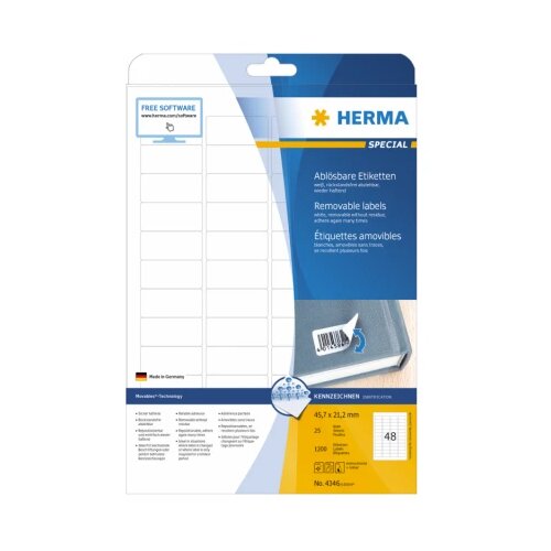  Etikete 45,7X21,2 A4/48 1/25 removable Herma Cene