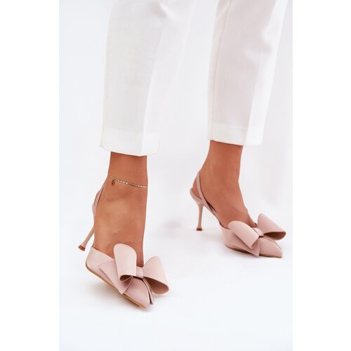 Boto Heels With Open Heels And Bow Beige Eklevia Cene