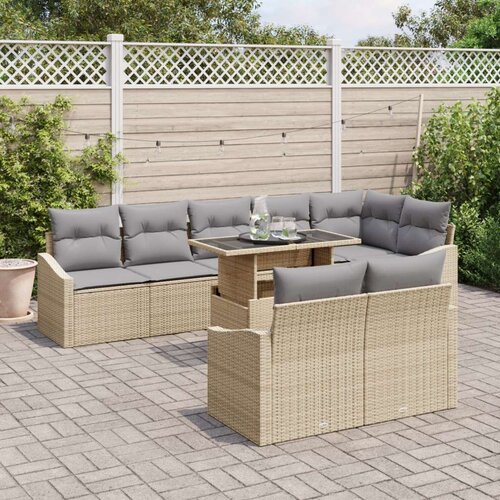  Set od 9 vrtnih sofa s jastučićima Bež Poli Ratan Slike