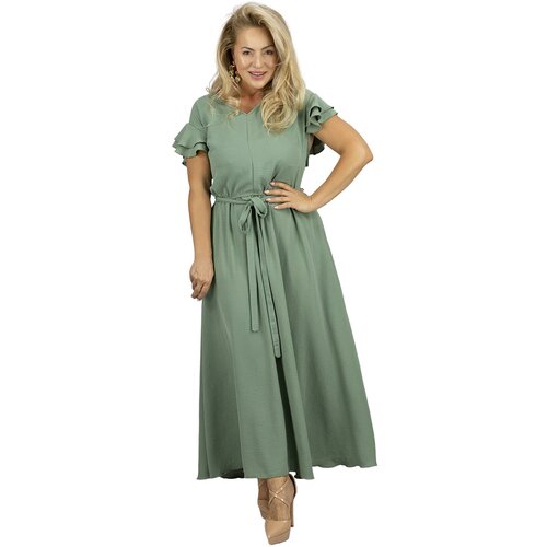 Pri Long dress tied at the waist with short sleeves with frill CELINA Cene
