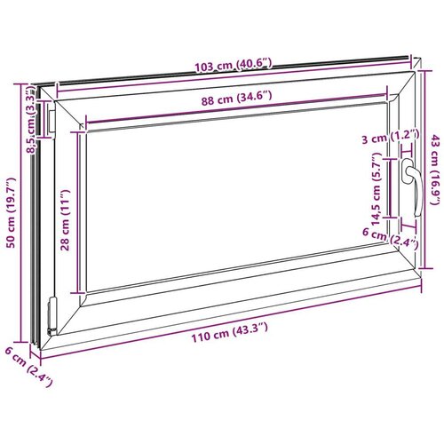  Prozor za podrum RISOR Antracit 110 x 50 cm PVC i staklo - Antracit 110 x 50 cm (trostruki sloj) Nagibanje i okretanje lijevo Slike