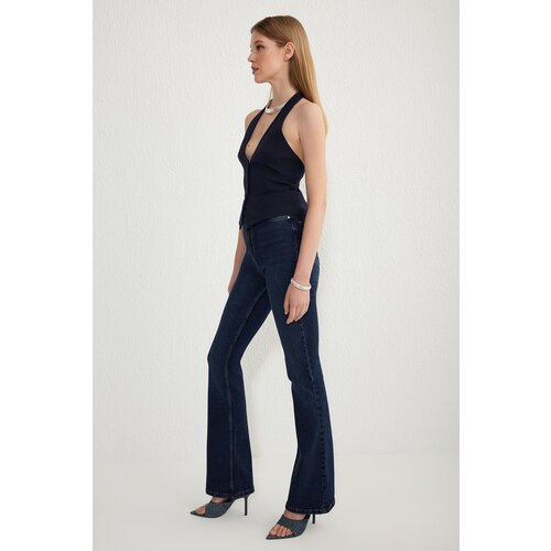 Trendyol Dark Blue High Waist Flare Jeans Cene