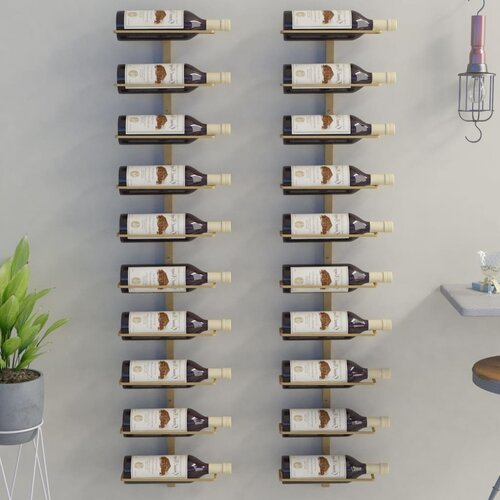 VidaXL Zidni stalak za vino za 10 boca 2 kom zlatni metalni Slike