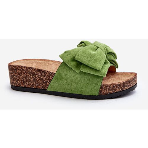 Kesi Women's slippers on a cork platform with a bow, green Tarena Slike
