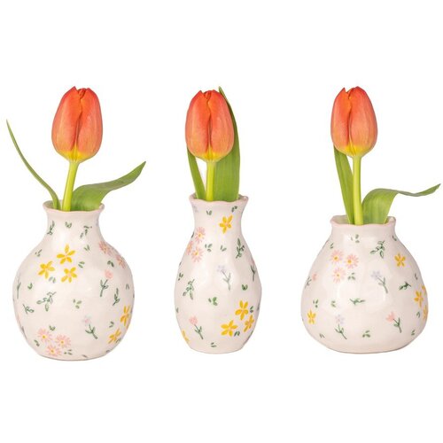 Sass &amp;amp; Belle Kremno bele vaze v kompletu 3 ks iz kamenine (vi&amp;scaron;ina 10 cm) Ditsy Floral &amp;ndash; Slike