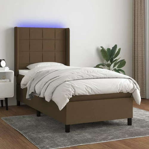  Box spring postelja z vzmetnico LED temno rjava 100x200cm blago, (20902020)