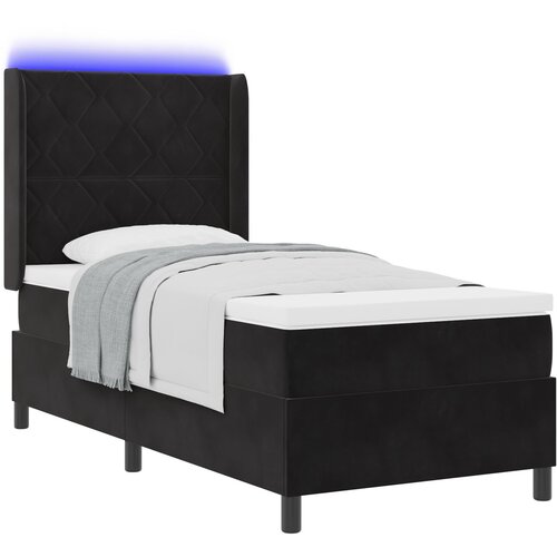 vidaXL Box Spring postelja z vzmetnico in LED črna 90x190 cm žamet Cene