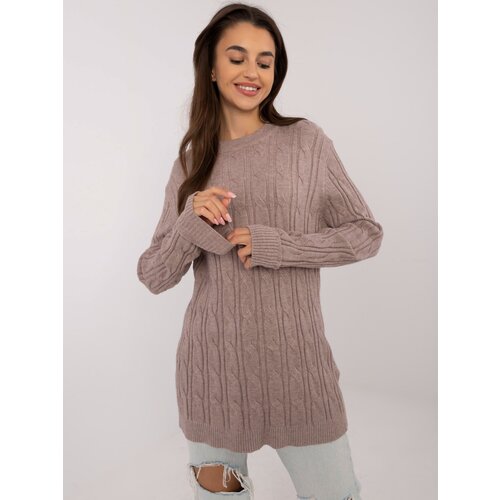 Fashion Hunters Dark beige sweater with a round neckline Cene