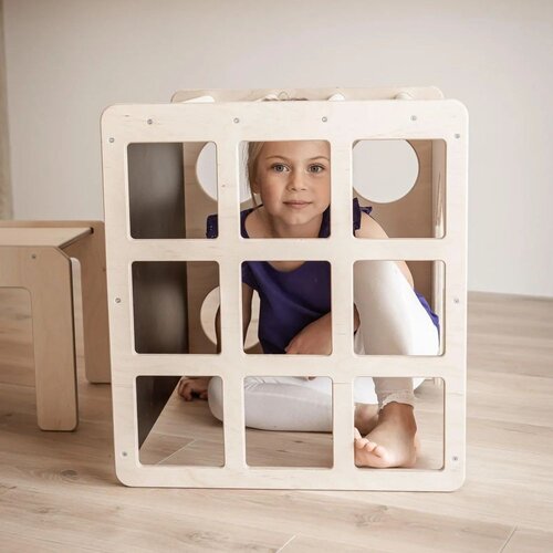 Ginger Home Montessori komplet 2 u 1 dječji stol sa stolčićem i penjalica kocka, brezova &amp;scaron;perploča, 57x50x55 cm Slike