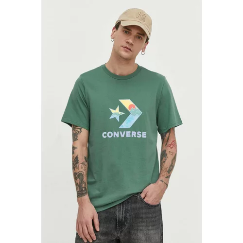 Converse Bombažna kratka majica moški, zelena barva