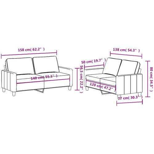 2-dijelni set sofa s jastucima smeđesivi od tkanine Slike