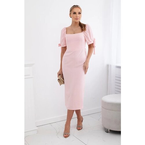 Kesi Women&amp;#039;s dress gathered at the back with tie-up sleeves - light pink Slike