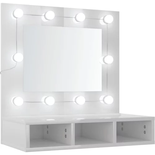 vidaXL Omarica z ogledalom in LED lučmi visok sijaj bela 60x31,5x62 cm, (20601080)