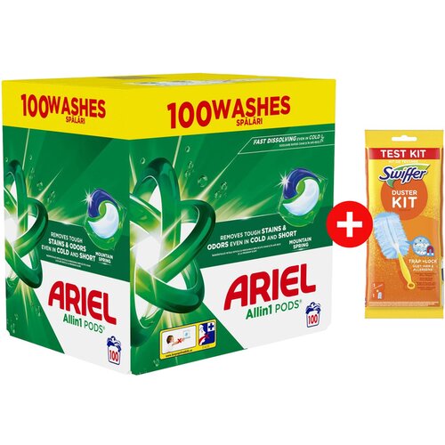 Ariel Kapsule za pranje ve&amp;scaron;a 2x50 + Swiffer Duster Starter Kit + 1kom dopune Slike
