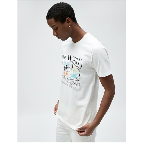 Koton Slogan Printed T-Shirt Floral Detailed Slim Fit Crew Neck Cotton Slike