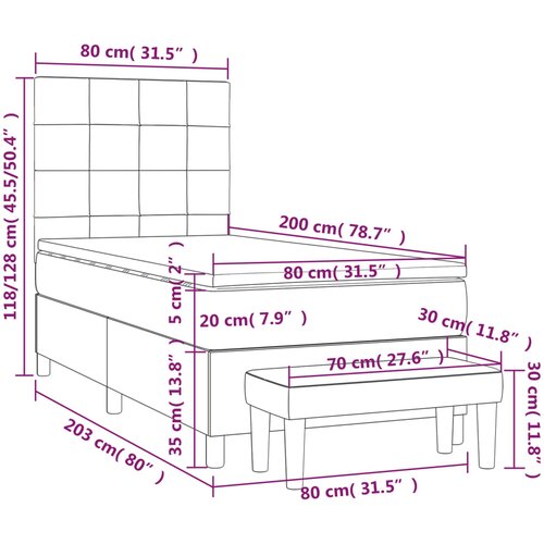  Krevet s oprugama i madracem smeđesivi 80x200 cm od tkanine Slike