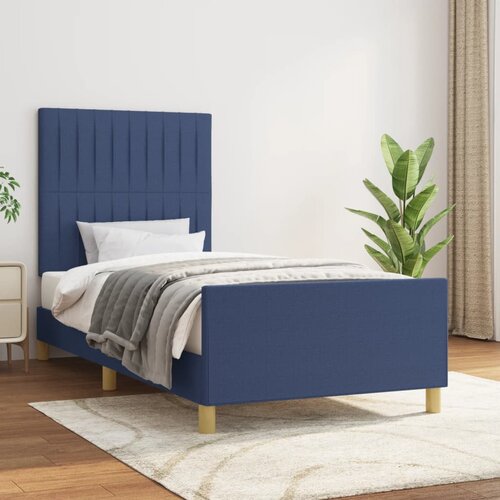The Living Store Posteljni okvir z vzglavjem moder 100x200 cm blago - Posteljni Okvir Z Vzglavjem, (21526707) Slike