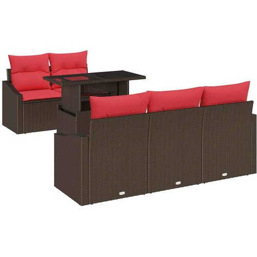 vidaXL Vrtna sedežna garnitura 6 pcs Rjava in rdeča poli ratan, (5000133921) Cene