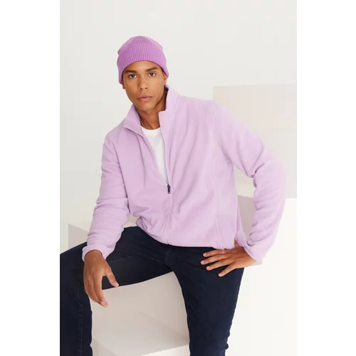 AC&Co / Altınyıldız Classics Men's Lilac Anti-Pilling Anti-Pilling Standard Fit Bato Collar Sweatshirt Fleece Jacket.