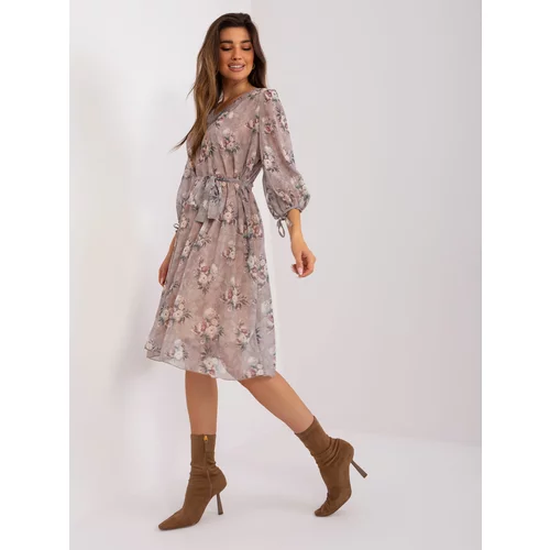 Fashion Hunters Dark beige loose dress with floral pattern