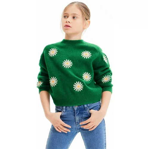 Desigual Otroški pulover s primesjo volne zelena barva