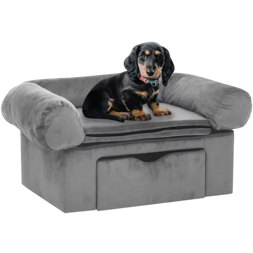 vidaXL Sofa za pse s ladicom siva 75 x 50 x 38 cm plišana