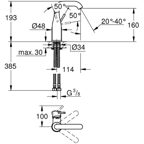 Grohe enoročna armatura za umivalnik ESSENCE New brez zgornjega dela sifona (23463001) Slike
