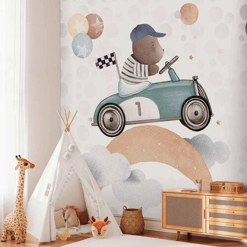  Foto tapeta - Teddy Bear in a Racing Car 98x70 Samoljepljiva Cene